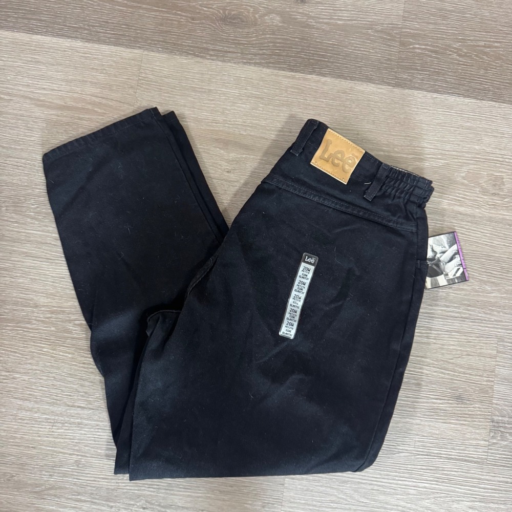 Vtg Lee Side Elastic‎ Pants Womens 20W Petite Black Cotton High Rise Tapered NWT